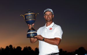 DORAL, FL - MARCH 06: Adam Scott of Australia proudly holds the trophy after his one shot win in the final round of the 2016 World Golf Championship Cadillac Championship on the Blue Monster Course at the Trump National Doral Resort on March 6, 2016 in Doral, Florida. (Photo by David Cannon/Getty Images)